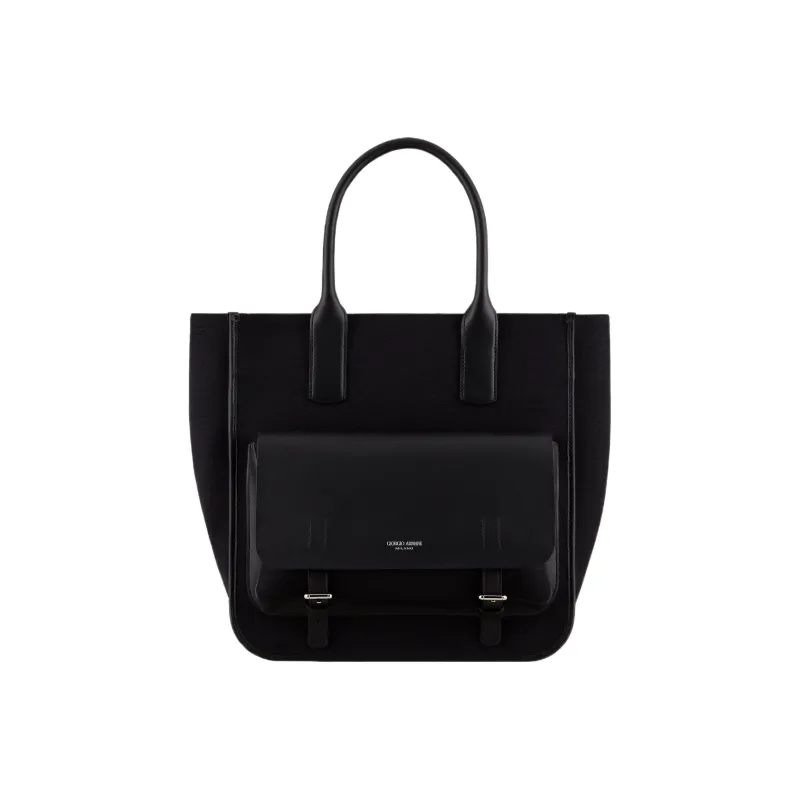 GIORGIO ARMANI Canvas With Leather Tote Bag Shopping Bag Handbag Men's Black-0