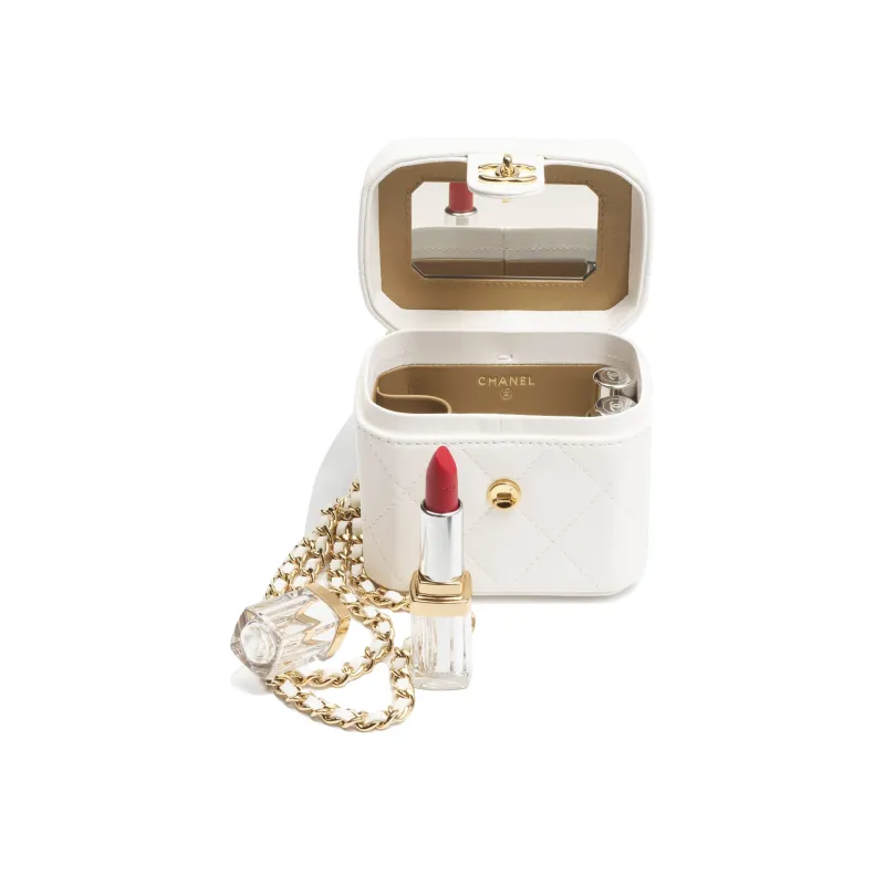CHANEL Lambskin Makeup Box Small Square Bag, Crossbody Bag, Shoulder Bag Women's White-3