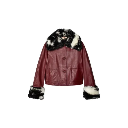 MARNI Leather Jackets Women's Burgundy