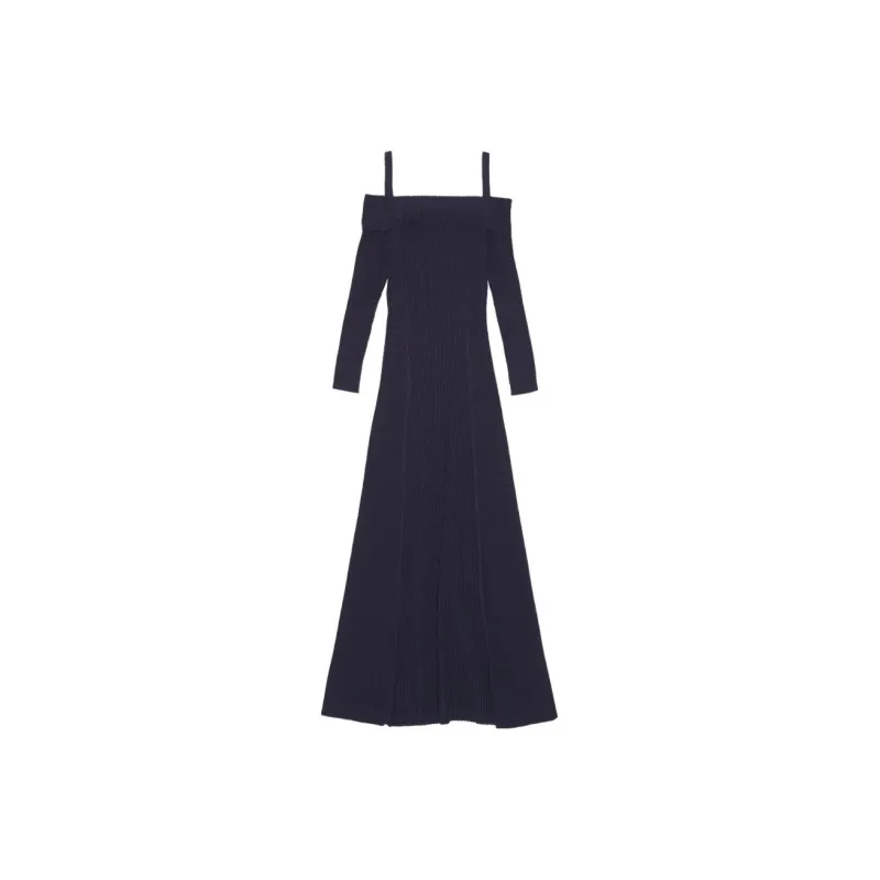 GANNI Melange Knitted Off Shoulder Maxi Dress-1