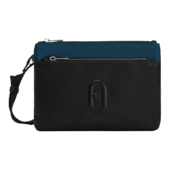 Furla Nylon Calfskin Shoulder Bag Crossbody Bag Extra Large Men's Marine Blue/Black