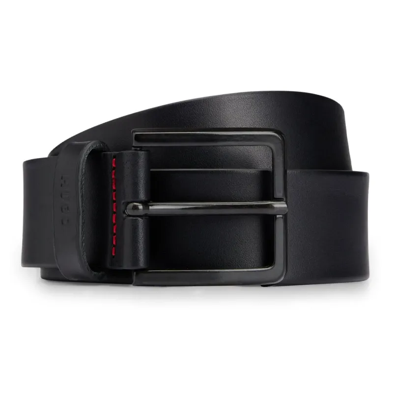 HUGO BOSS Letter Logo Pin Buckle Leather Belts Men's Black Width 4cm-0