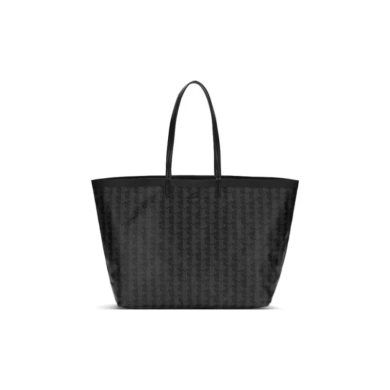 LACOSTE PVC Tote Bag, Shopping Bag, Shoulder Bag, Handbag Large Size Women's Black & Iron Gray-0