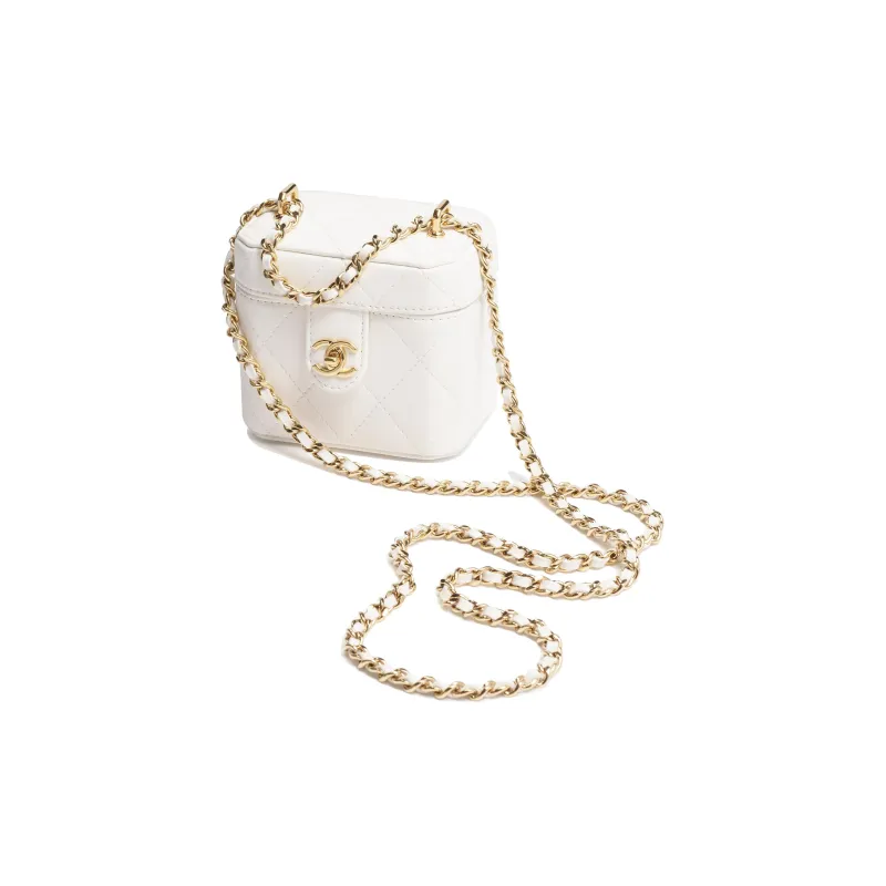 CHANEL Lambskin Makeup Box Small Square Bag, Crossbody Bag, Shoulder Bag Women's White-1