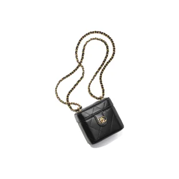 CHANEL Sheepskin Makeup Box Small Square Bag Crossbody Bag Shoulder Bag Women's Black