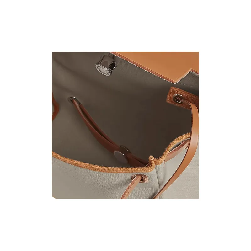 HERMES Herbag Zip Canvas With Hunter Cow Leather Handbag Backpack Unisex Beige-3