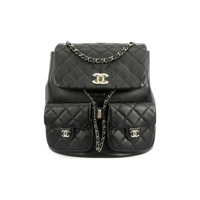 CHANEL Duma Calfskin Backpack Tubas Women's Black-0