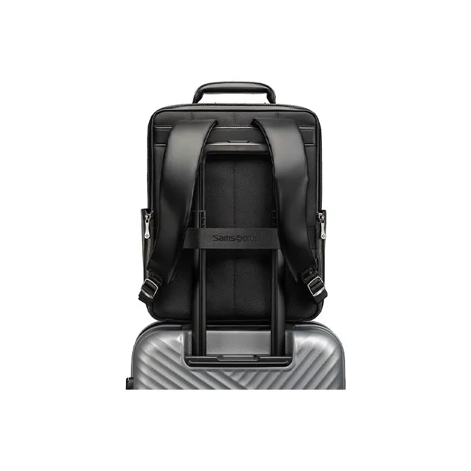 SAMSONITE Fabric Cow Leather Patchwork Laptop Backpack Regular Men's Black-6