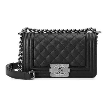 CHANEL LEBOY Litchi Grain Cow Leather Handbag Shoulder Bag Crossbody Bag Small Size Women's Black