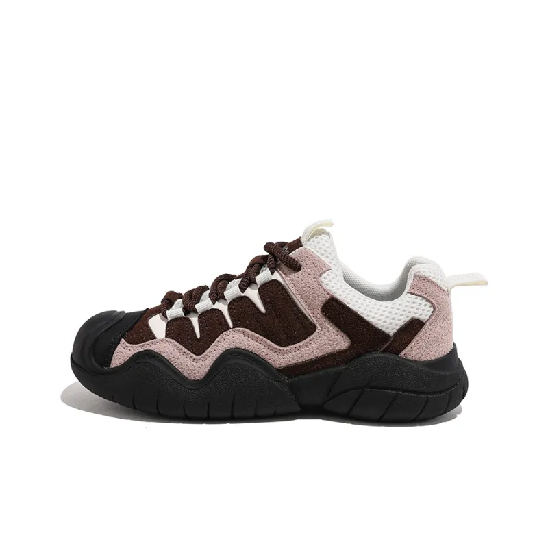 HUANQIU Anti Slip Wear Resistant Low Top Chunky Sneakers Women's Pink Brown-0