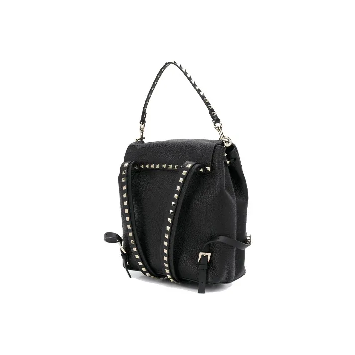Valentino Rockstud Grained Calfskin Backpack Regular Women's Black-1