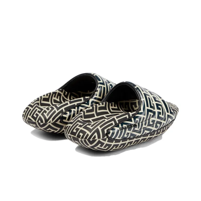 BALMAIN B-IT Quilted Leather Mules 'Bicolor Monogram - Black White'-3