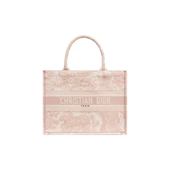 DIOR Medium DIOR Book Tote Ecru And Pink Toile De Jouy Embroidery