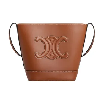 CELINE Cuir Triomphe Smooth Cow Leather Bucket Bags Shoulder Bag Crossbody Bag Small Size Women's Tawny