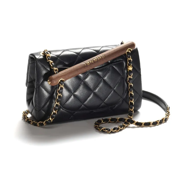 CHANEL Lambskin With Wooden Inlay Flap Bag, Crossbody Bag, Shoulder Bag Women's Black-2
