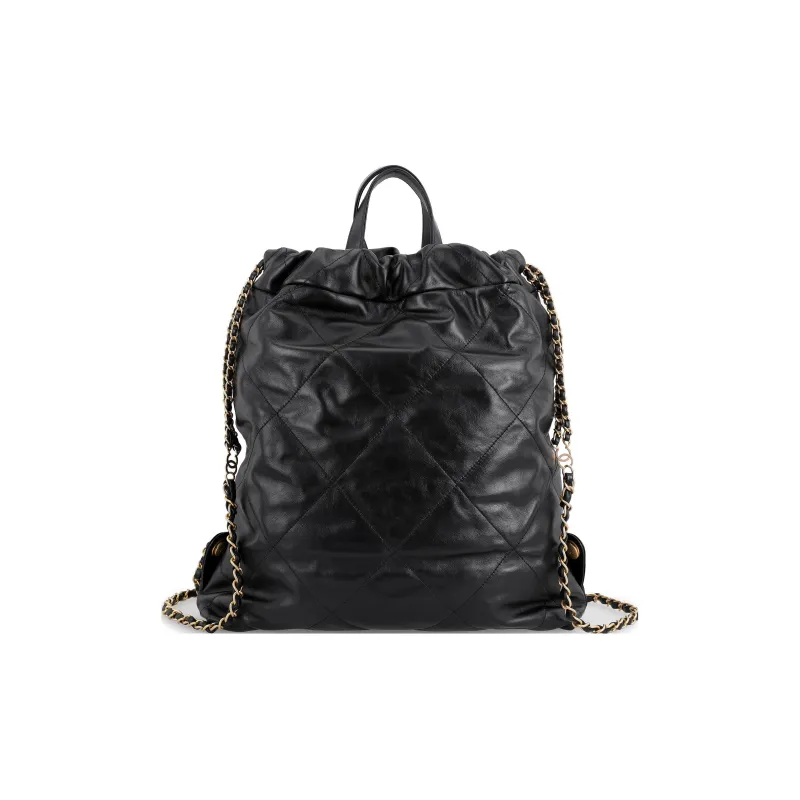CHANEL 22SS Spring And Summer 22Bag Shiny Cow Leather Handheld Backpack Tubas Women's Black White Text-2