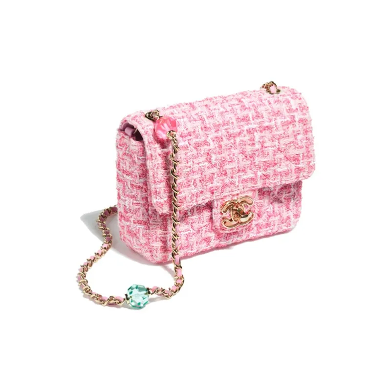 CHANEL Twill Soft Woolen Flap Bag, Crossbody Bag, Shoulder Bag Mini Women's Pink-1