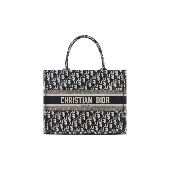 DIOR Medium DIOR Book Tote Ecru And Blue DIOR Oblique Embroidery