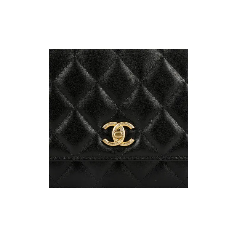 CHANEL Sheepskin Chain Shoulder Bag, Crossbody Bag Women's Black-5