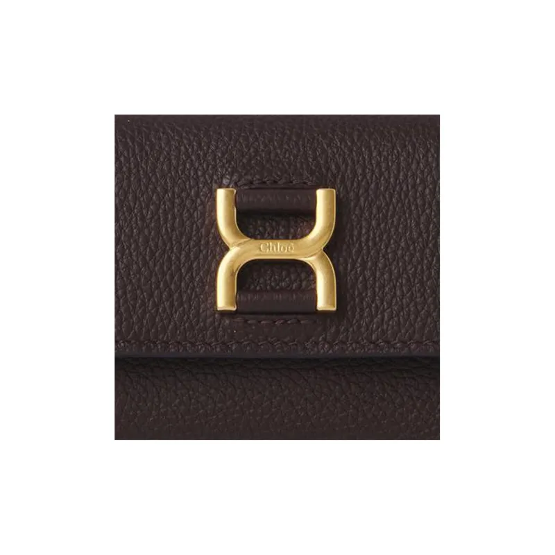 Chloe Marcie Grained Calfskin Card Holder Wallet Small Size Women's Dark Purple Violet-3