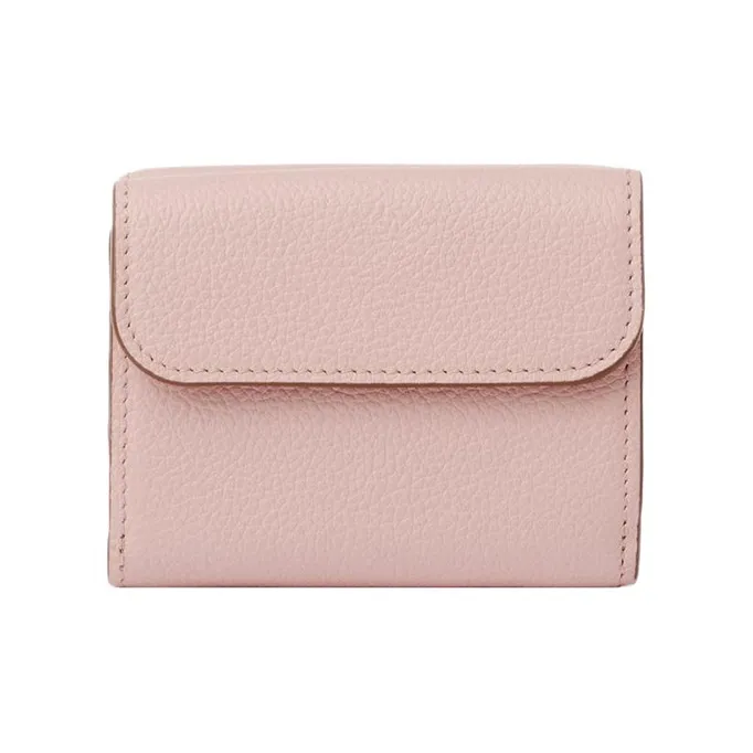 Chloe Marcie Grained Calfskin Card Holder Wallet Small Size Women's Floral Pink-1