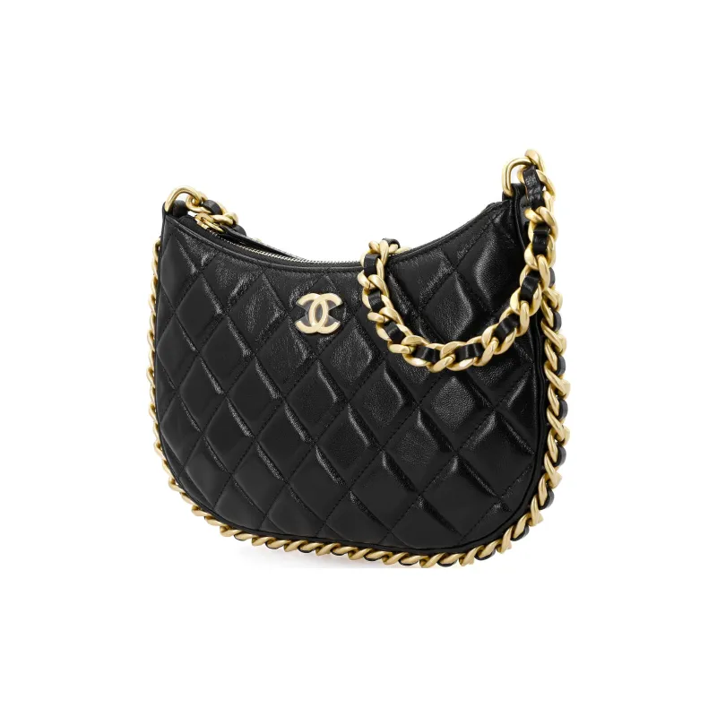 CHANEL Lambskin Hobo Bag, Shoulder Bag, Handbag Trumpets Women's Black-1