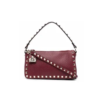 Valentino Rockstud Grained Cow Leather Shoulder Bag Women's Burgundy