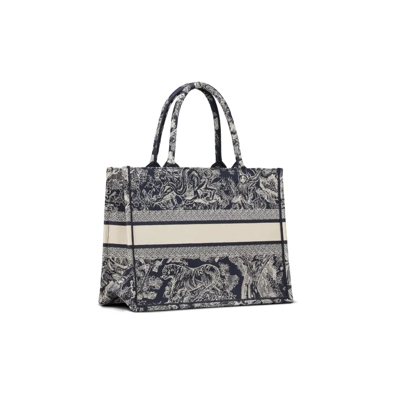 DIOR Medium DIOR Book Tote-Blue And Ecru Toile De Jouy Reverse Embroidery-3