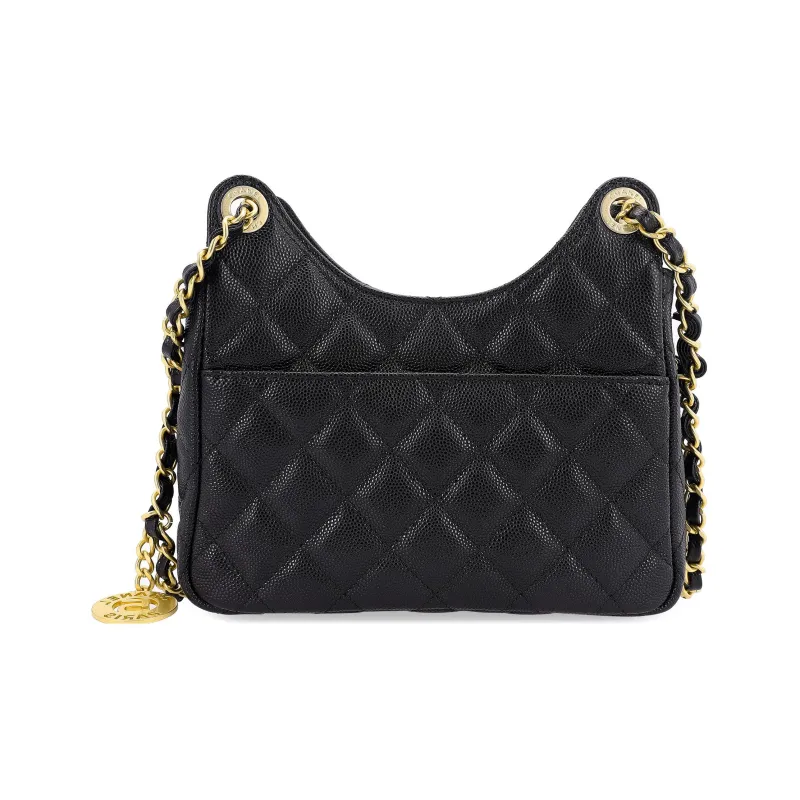 CHANEL 23P Spring Summer HOBO Grain Embossed Cow Leather Hobo Bag, Crossbody Bag, Shoulder Bag Trumpets Women's Black-2
