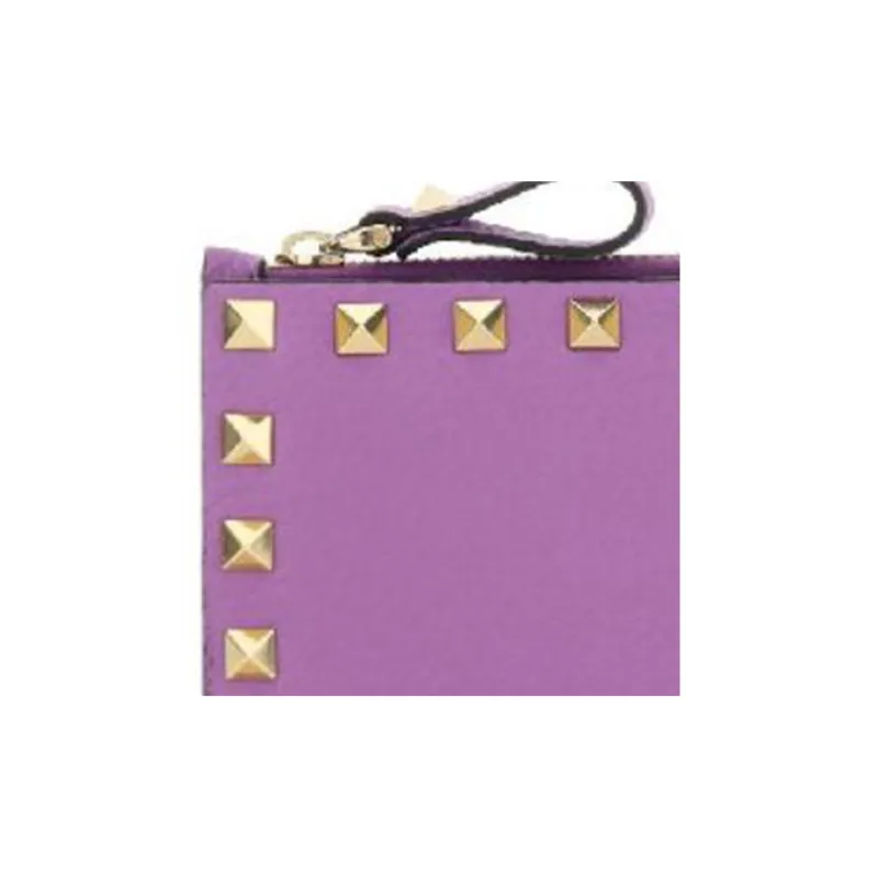 Valentino Rockstud Calfskin Wallet Coin Purses Card Holders Regular Women's Purple-3