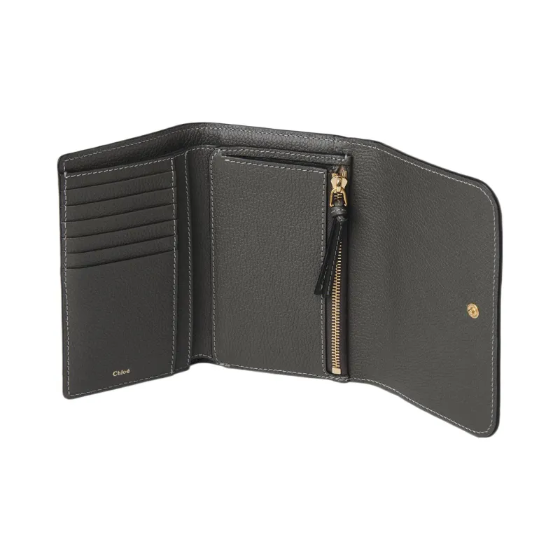 Chloe Marcie Grained Calfskin Wallet Medium Size Women's Elephant Gray-2