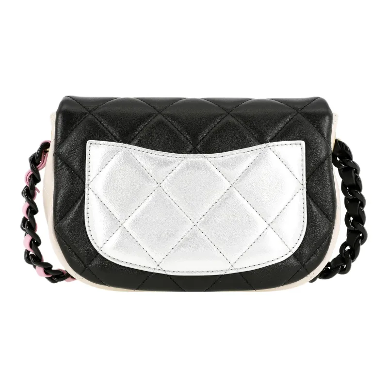 CHANEL Shiny Lambskin Flap Bag, Shoulder Bag, Crossbody Bag Mini Women's Black/Pink/Beige-2