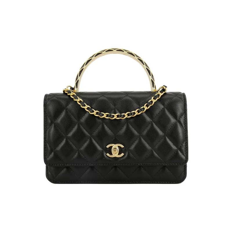 CHANEL Sheepskin Chain Shoulder Bag, Crossbody Bag Women's Black-0