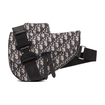 DIOR Canvas panelled Leather Detailing Saddle Bag, One Shoulder Crossbody Bag, Sling Bag Men's Black White