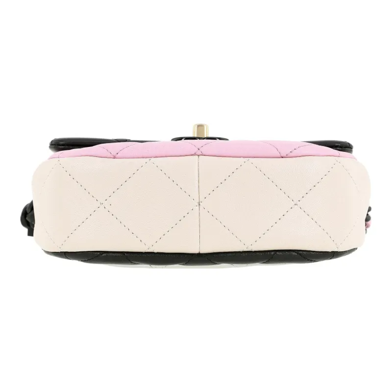CHANEL Shiny Lambskin Flap Bag, Shoulder Bag, Crossbody Bag Mini Women's Black/Pink/Beige-3