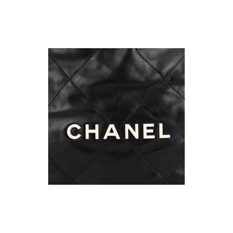 CHANEL 22SS Spring And Summer 22Bag Shiny Cow Leather Handheld Backpack Tubas Women's Black White Text-4