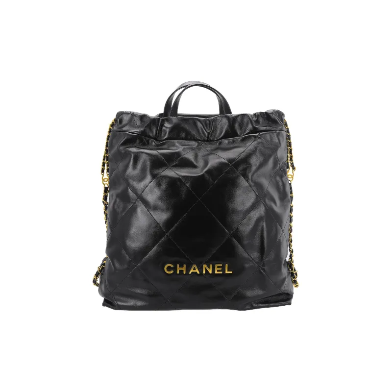 CHANEL 22Bag Shiny Calfskin Backpack Tubas Women's Black-0