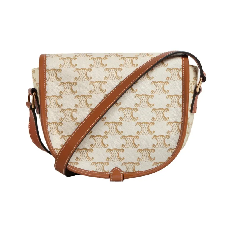 CELINE Cow Leather Messenger Bag, Saddle Bag, Handbag, Shoulder Bag, Crossbody Bag Medium Size Women's Candy/White-2