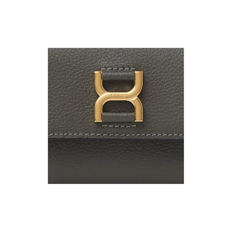 Chloe Marcie Grained Calfskin Card Holder Wallet Small Size Women's Elephant Gray-3