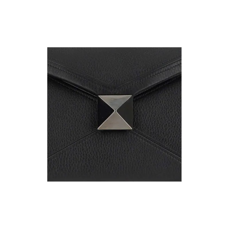 Valentino One Stud Leather Clutch Regular Men's Black-3