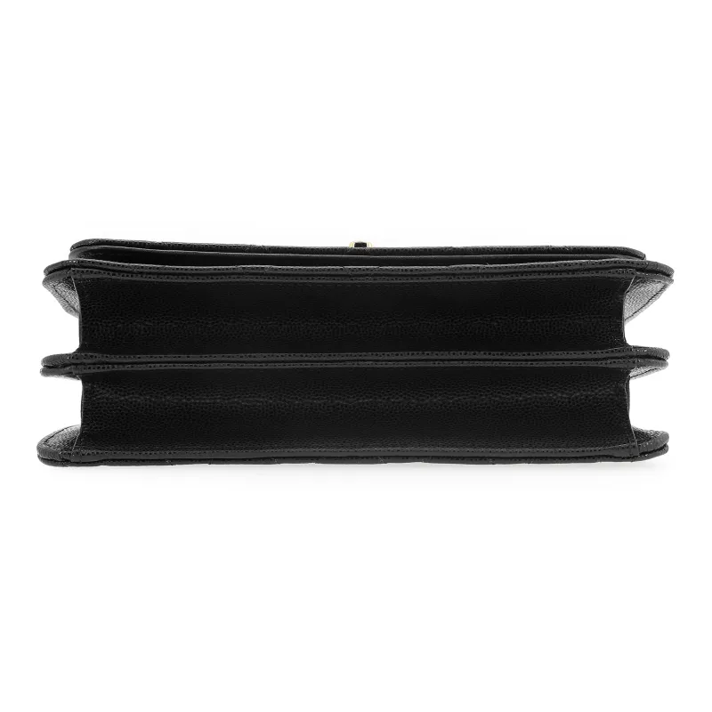 CHANEL WOC Litchi Grain Cow Leather Clutch Chain Bag Coin Purse Wallet Tubas Women's Black-3