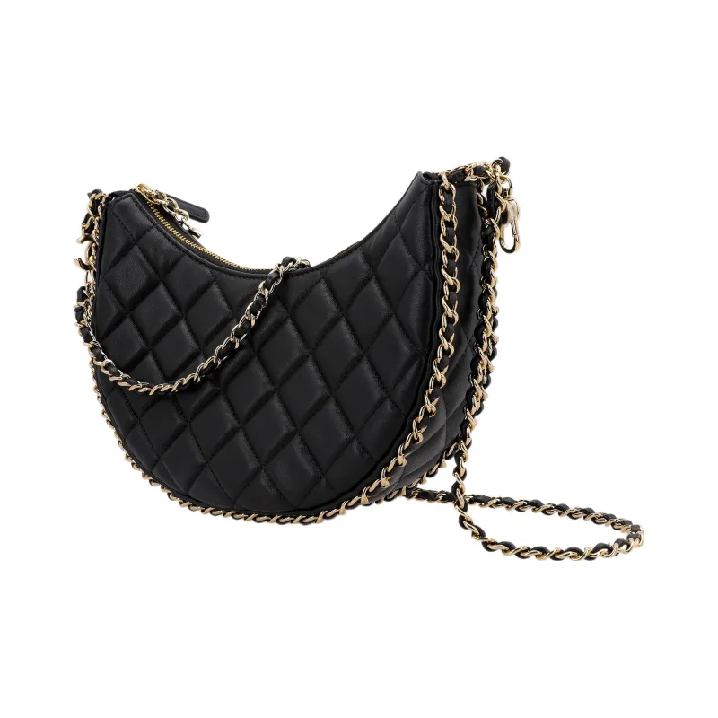 CHANEL Lambskin Dumpling Bag, Hobo Bag, Crossbody Bag, Shoulder Bag Women's Black-1