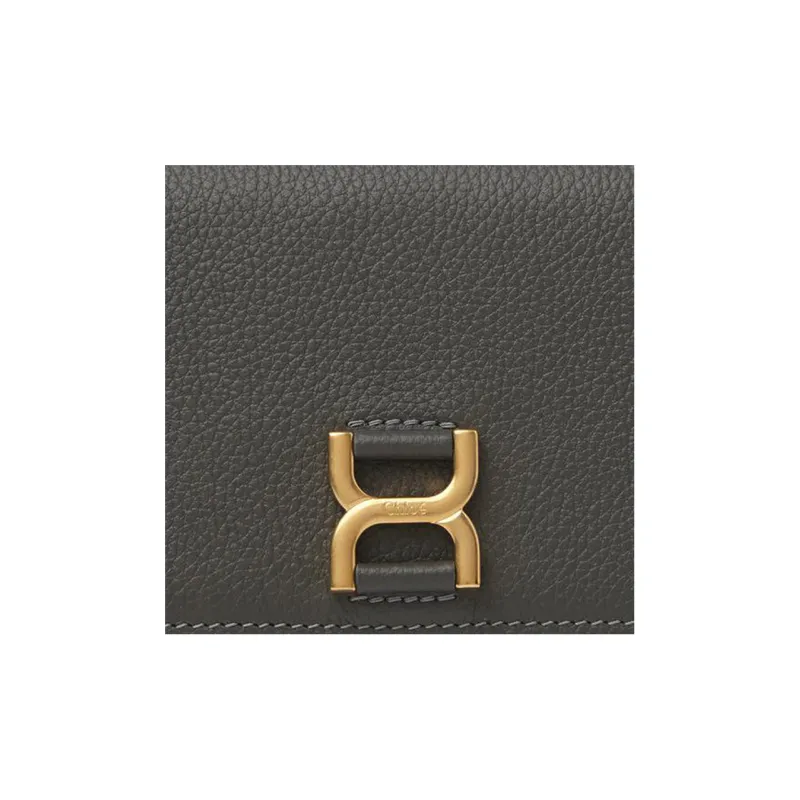 Chloe Marcie Grained Calfskin Wallet Medium Size Women's Elephant Gray-3