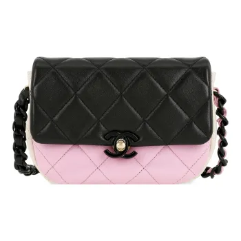 CHANEL Shiny Lambskin Flap Bag, Shoulder Bag, Crossbody Bag Mini Women's Black/Pink/Beige