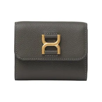 Chloe Marcie Grained Calfskin Card Holder Wallet Small Size Women's Elephant Gray