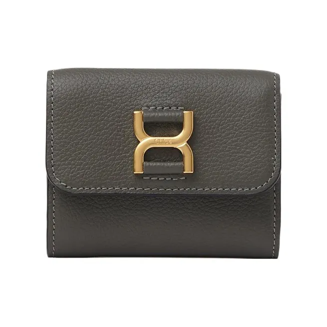 Chloe Marcie Grained Calfskin Card Holder Wallet Small Size Women's Elephant Gray-0