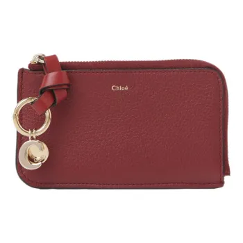 Chloe Alphabet Grained Calfskin Coin Purses Wallets Small Size Women's Dark Purple Red