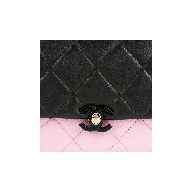 CHANEL Shiny Lambskin Flap Bag, Shoulder Bag, Crossbody Bag Mini Women's Black/Pink/Beige-4