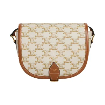 CELINE Cow Leather Messenger Bag, Saddle Bag, Handbag, Shoulder Bag, Crossbody Bag Medium Size Women's Candy/White
