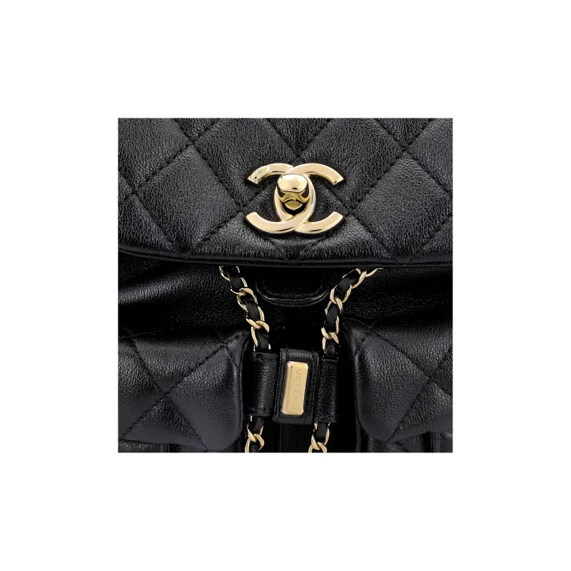 CHANEL Duma Smooth Calf Leather Frog Backpack Trumpets Women's Black-4